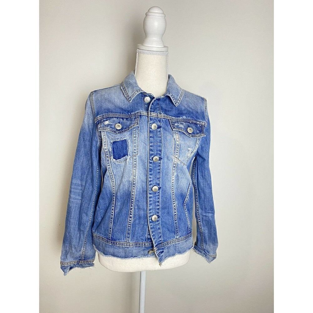 C & C California Denim Jacket Sz M Distressed Jean Lee Trucker Grunge Light Wash